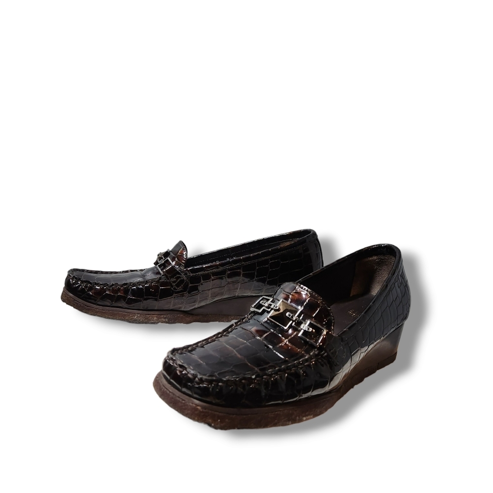 STUART WEITZMAN designer loafer ๐ shoes patented leather croc brown size 8.5 - Picture 14 of 16